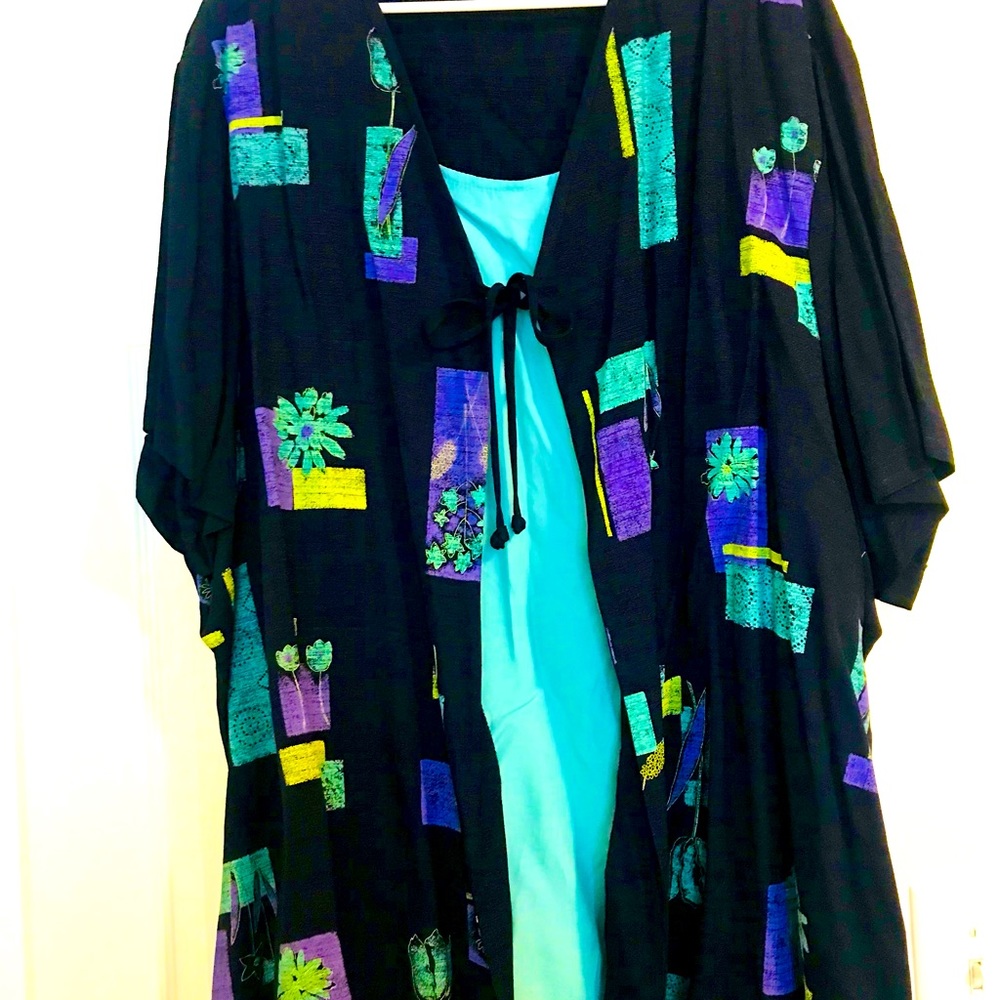 Navy Blue Blouse with attached Teal Camisole